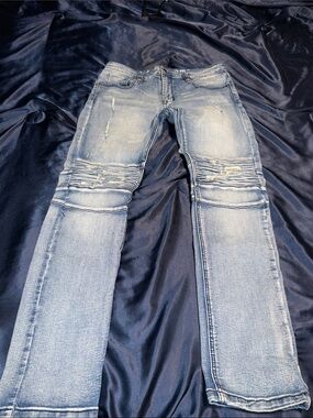 Women’s Light Blue Skinny Distressed Biker Jeans